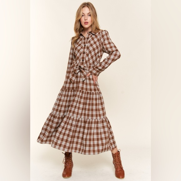 And the Why Plaid Tiered Midi Shirt Dress - Picture 1 of 5